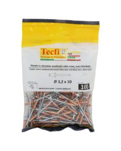 Perçina alumini anodizuara me ngjyrë bakri /çeliku, Ø 3,2 x 10mm , Bag 100