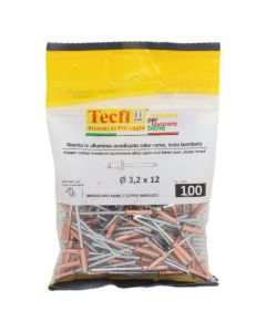 Perçina alumini anodizuara me ngjyrë bakri /çeliku, Ø 3,2 x 12mm , Bag 100