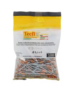 Perçina alumini anodizuara me ngjyrë bakri /çeliku, Ø 3,2 x 8mm , Bag 100