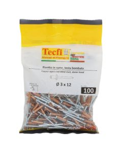 Perçina alumini anodizuara me ngjyrë bakri /çeliku, Ø 3x12mm , Bag 100