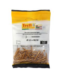Flat CSK head torx recess chipboard screw,yellow zp, Ø3,5x30/18mm, Bag 50
