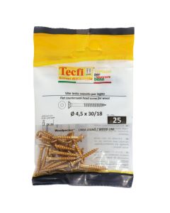 Flat CSK head torx recess chipboard screw,yellow zp, Ø4,5x30/18mm, Bag 25