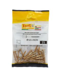 Flat CSK head torx recess chipboard screw,yellow zp, Ø4,5x35/21mm, Bag 25