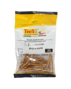 Flat CSK head torx recess chipboard screw,yellow zp, Ø4,5x45/28mm, Bag 25