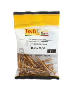 Flat CSK head torx recess chipboard screw,yellow zp, Ø4,5x50/30mm, Bag 25