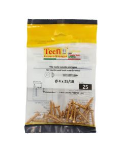 Flat CSK head torx recess chipboard screw,yellow zp, Ø4x25/18mm, Bag 25