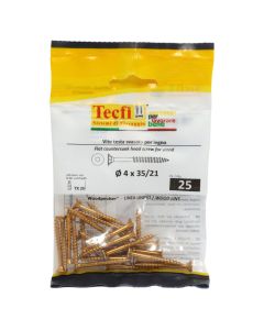 Flat CSK head torx recess chipboard screw,yellow zp, Ø4x35/21mm, Bag 25