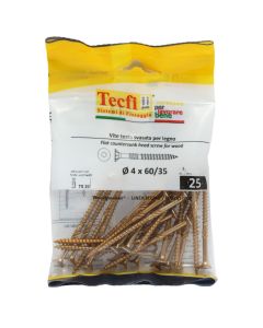 Flat CSK head torx recess chipboard screw,yellow zp, Ø4x60/35mm, Bag 25