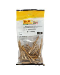 Flat CSK head torx recess chipboard screw,yellow zp, Ø6x70/45mm, Bag 25