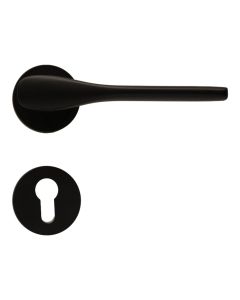Door handle with circular rose, for cylinder