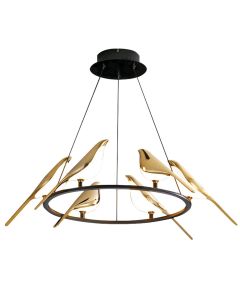 Ndriçues i varur rrethor me zogj, Led 60W, 4000K, 91x150cm, i zi dhe gold