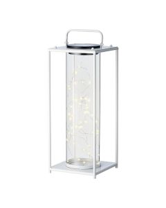 Solar panel light, microLED, warm white, 20x20x49cm, metal/glass, white