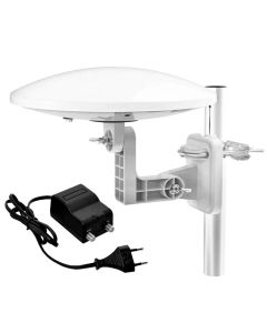 Outdoor antenna AV-9016C,  46dBi, FM/DAB/DVB-T/T2, Full HD broadcasts,
47–790 MHz, DC 6 V/50 mA,
12 V/50 mA, 300 × 40 × 300 mm, IP65, white