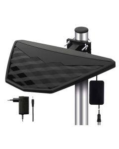 Antene TV e jashteme Digtale BEN-DIO2, LTE,  48dBi, Full HD broadcasts,
470–790 MHz, DC 6 V/50 mA,
5V/30 mA, 325 × 20 × 230 mm, IP65, ngjyre te zeze