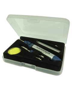 Aparat saldimi me gaz për kallaj, 8  ml, koha e punës- 60 min, temperatura e punës 550- 1300°C, në paketim janë dhe aksesorët