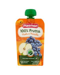 Children's mashed, with apples and blueberries, Plasmon, 100 gr