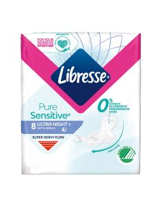 Peceta higjenike, Libresse, Pure sensitive Ultra Night +, mujore, 8 cope